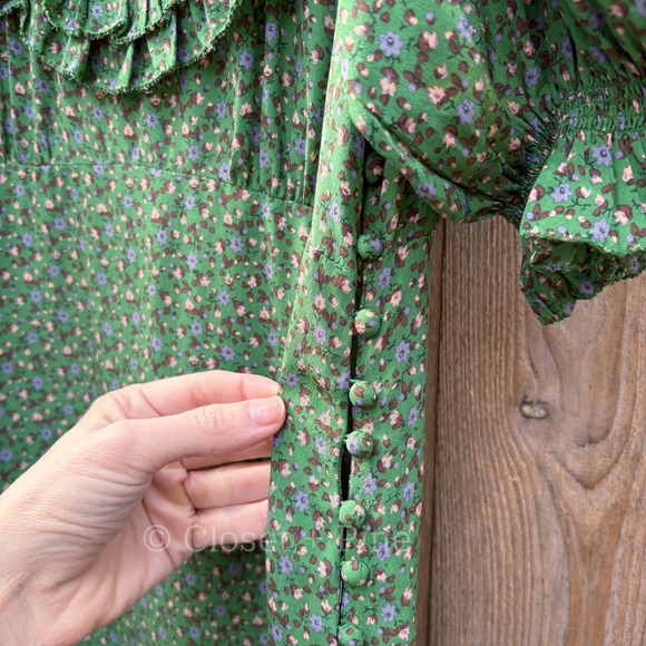 Doen Olive Dress Green Martha's Garden Floral Silk Maxi Size XS - Picture 9 of 17